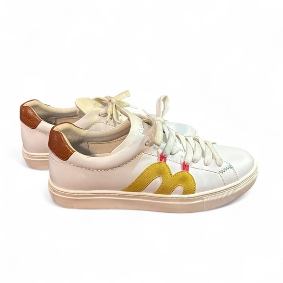 Momoni Venezia White Leather Sneakers 39 Yellow M Patch Retro Style Italian - Picture 2 of 6